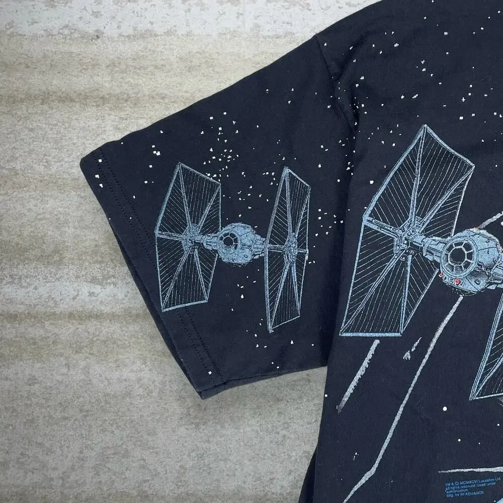 Vintage 90s Darth Vader Shirt Mens XL  Jet Black All Over Print Cotton Tultex - Picture 3 of 4